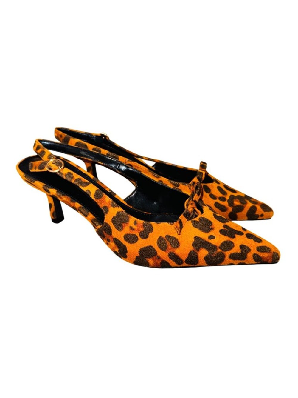 Leopard Print Slingback Kitten Heels Bow Detail 8.5 Women Pointed Toe Shoes Glam